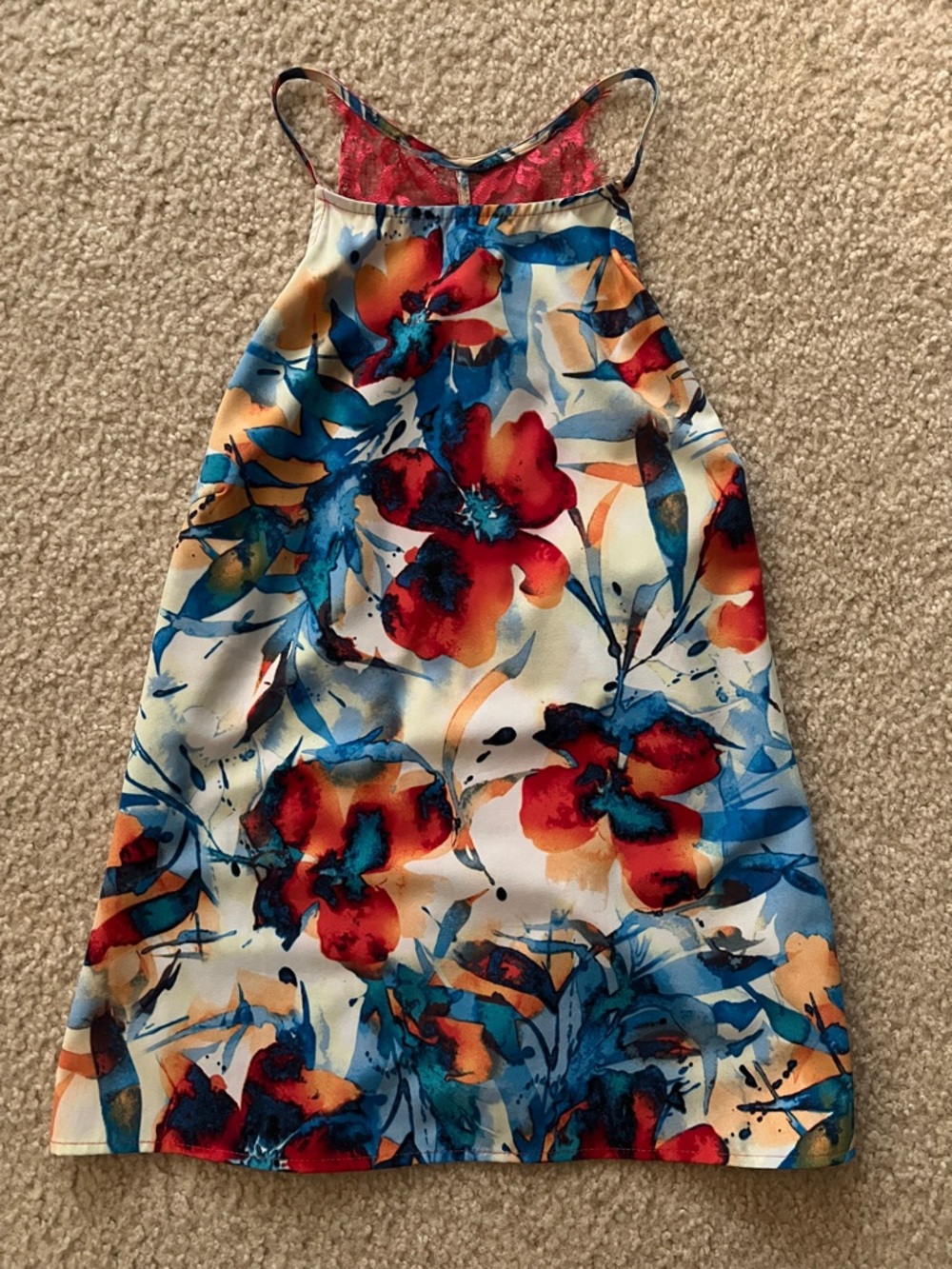 VENUS Multicolor Floral Halter Tank Top — Red, Blue & Orange Accents